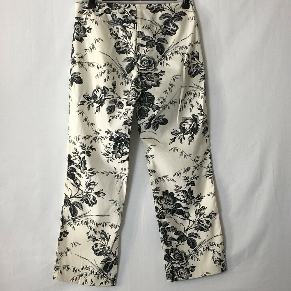 Express Womens Stretch Pants Sz 1 / 2  Off White Black Floral Print Inseam 25" - Picture 7 of 12